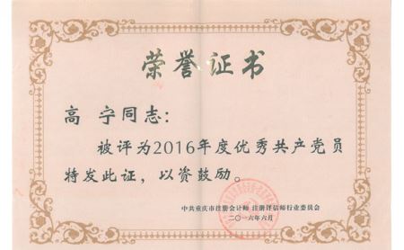 高宁荣获2016年度优秀共产党员