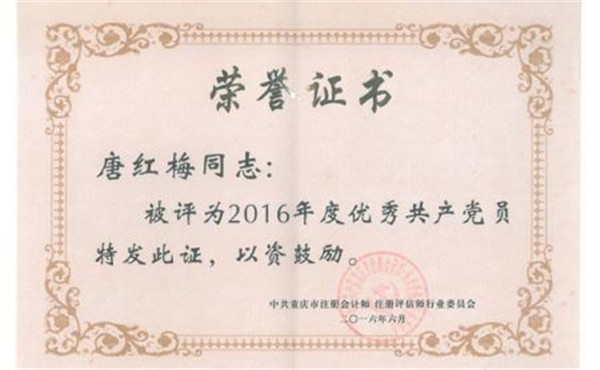 唐红梅荣获2016年度优秀共产党员