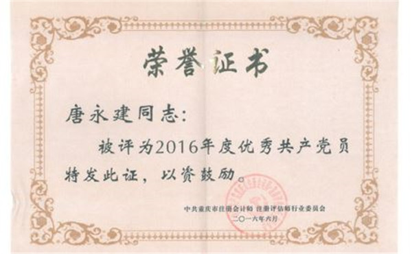 唐永建荣获2016年度优秀共产党员